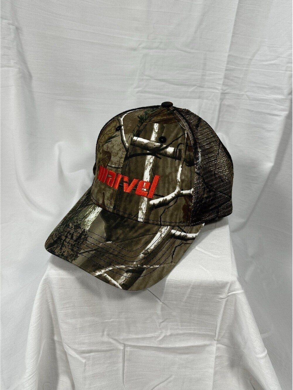 Marvel Camo Trucker Hat Snapback Mesh Cap Brown Green Orange Logo